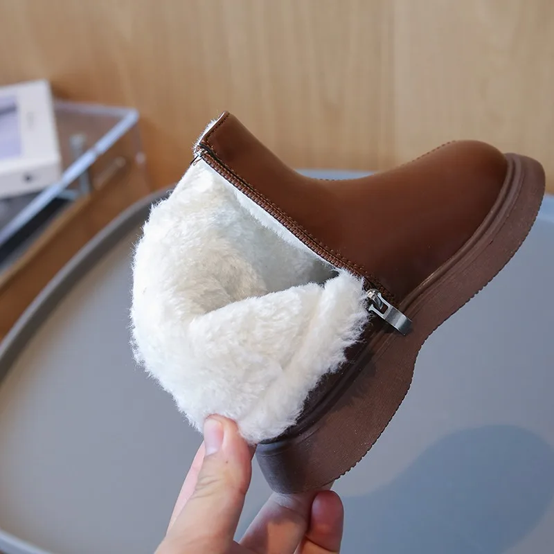 Spring Autumn Children's Fashion Boots Simple Style Girls Leather Boots Solid Color Kids Causal Ankle Boots Classic Side Zipper