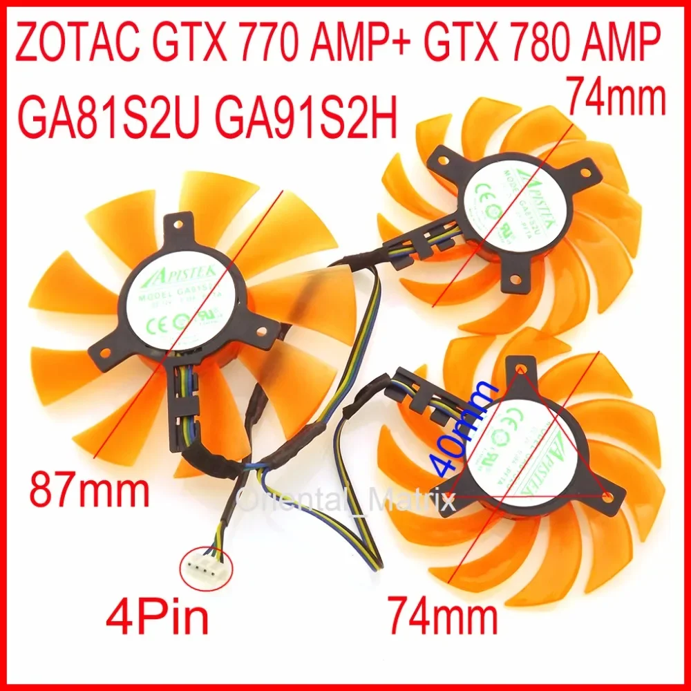 3pcs/lot GA91S2H GA81S2U 12V 4Wire 4Pin For ZOTAC GTX770 AMP+ GTX780 AMP Graphics Card Cooling Fan