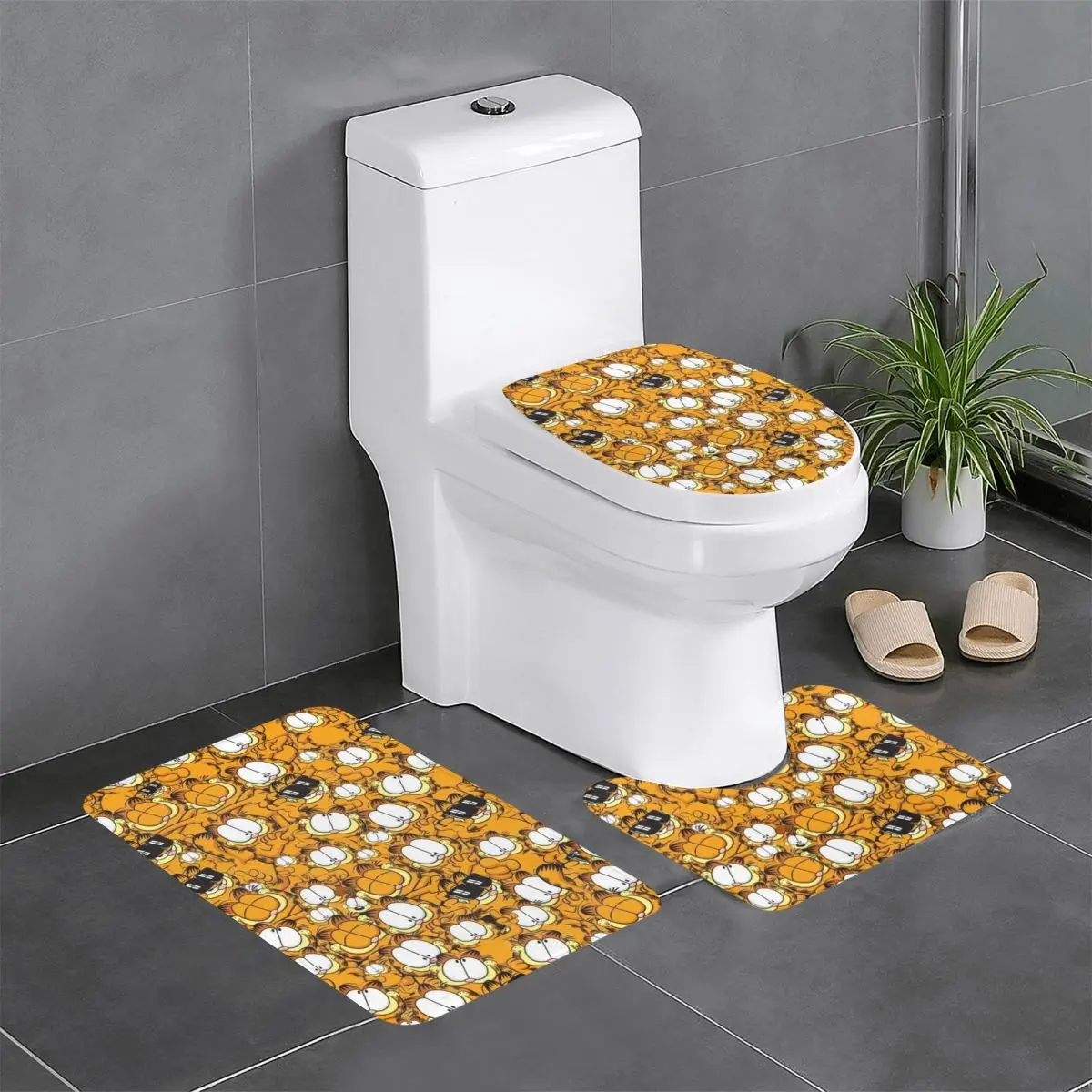 Custom Manga Garfields Cartoon Anime Cat Pattern Bathroom Rugs Sets Non-Slip Absorbent 3 Piece Bath Toilet Rugs Mats