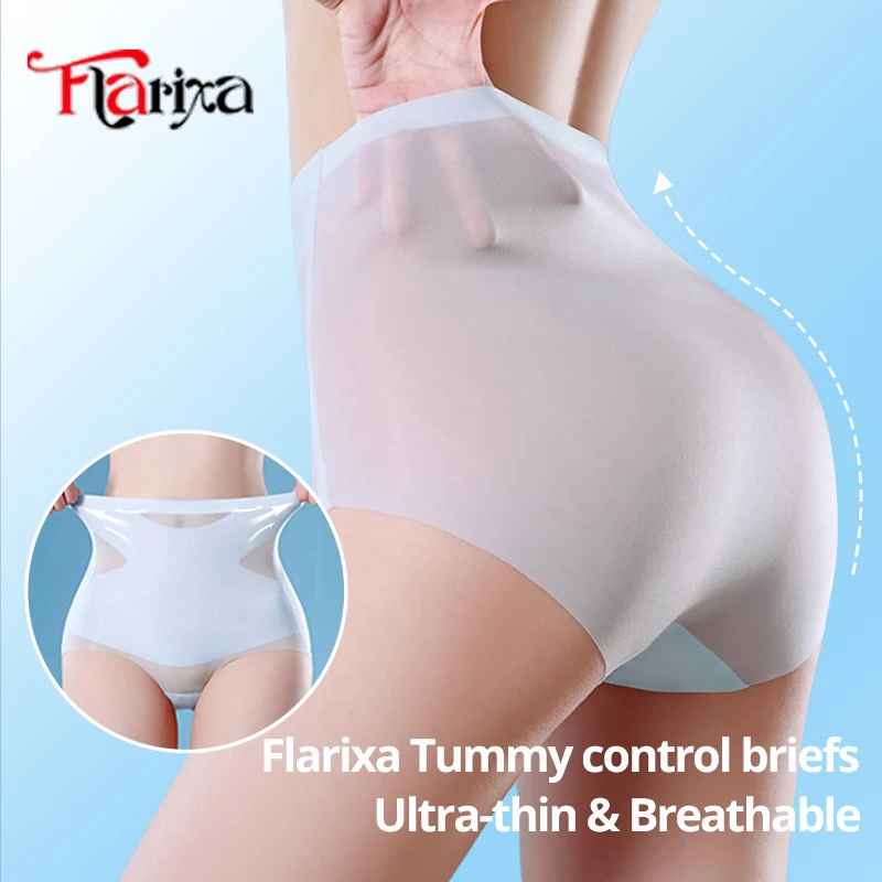 Flarixa 1pcs Ultra-thin Ice Silk Panties Double Layer Tummy Control Briefs High Waist Women Invisible Lingerie