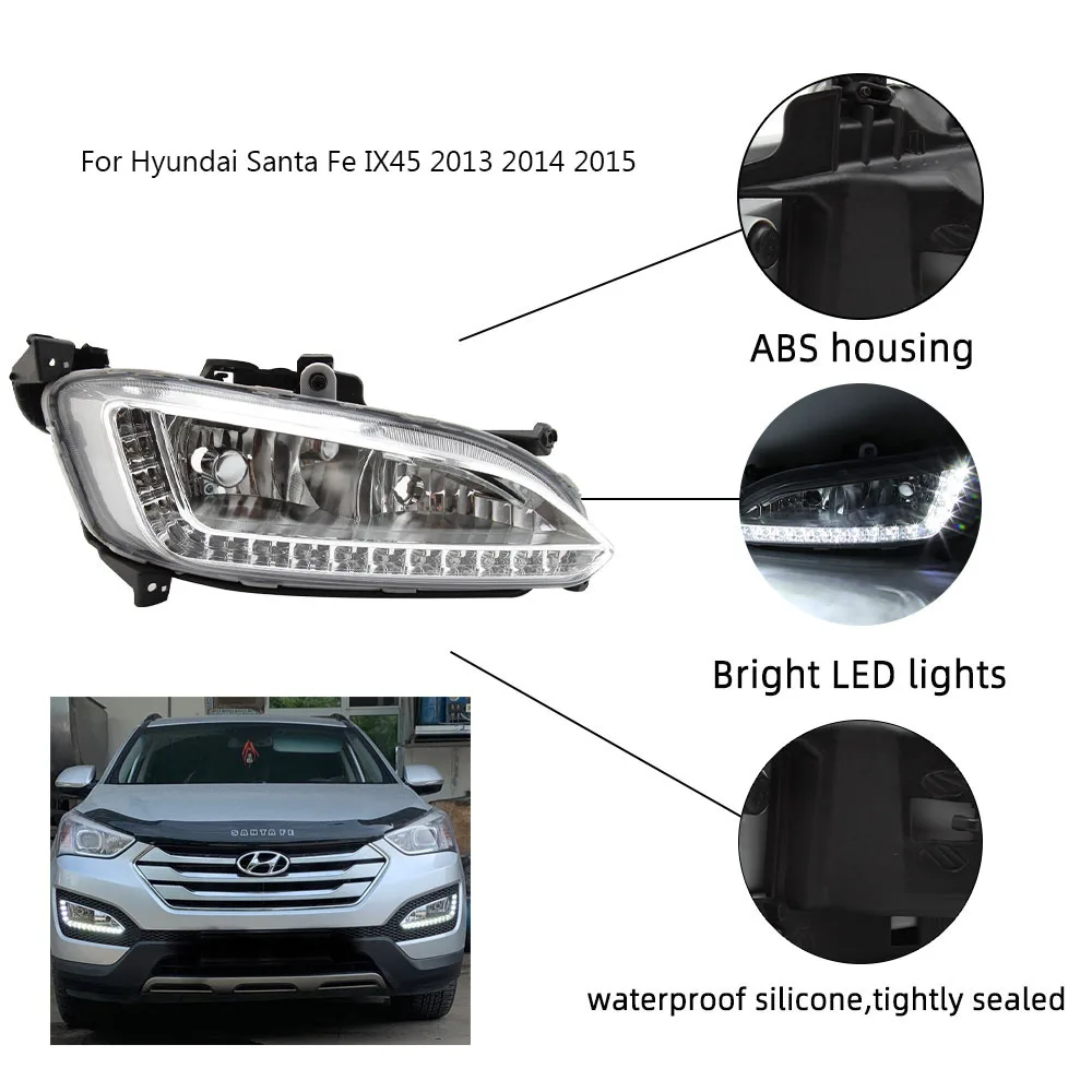 Ledes DRL Első lámpa számára Hyundai Motor Company santa Vas IX45 2013 2014 2015 Köd Világítás vezetés Villanyégő Köd ligh Napszak Futóverseny ligh foglights