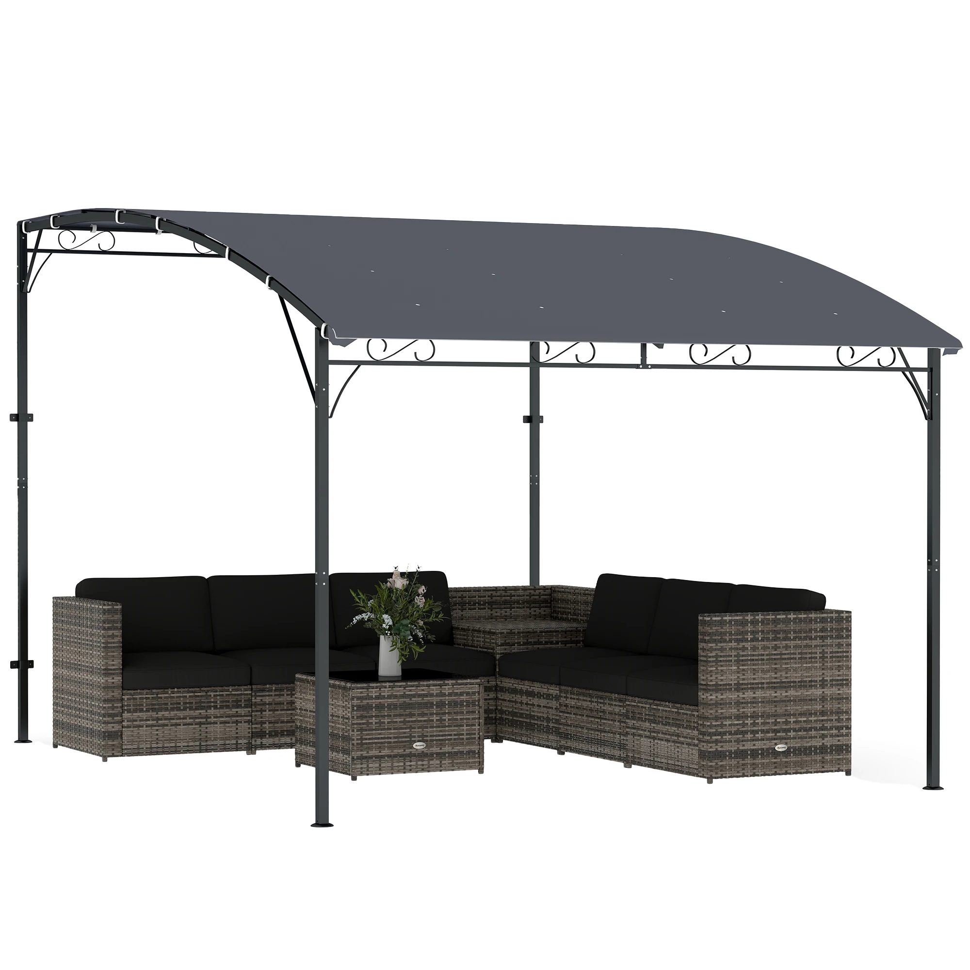 Outsunny Wandpergola 2,8x3,8 m met hellend dak, grijze metalen constructie