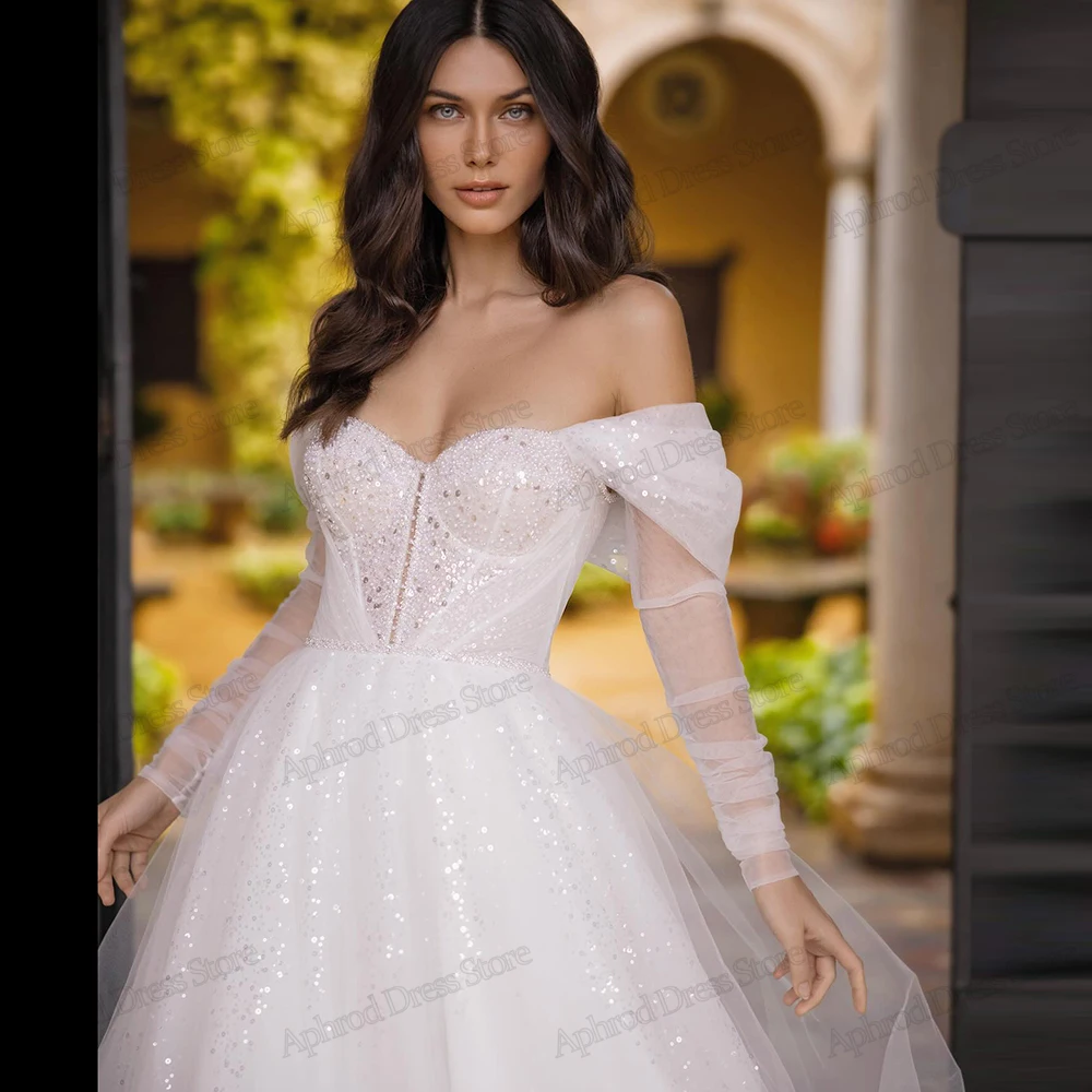 

Elegant Wedding Dresses A Line Tulle Tiered Bridal Gowns Off The Shoulder Robes For Women Charming Vestidos De Novia Customized