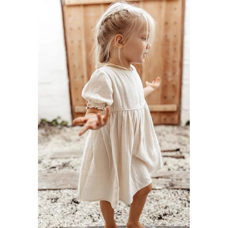 2024 Spring Autumn New Long-Sleeve Girls Dress 100% Cotton Soft Muslin Retro Casual Dresses Children\'s Clothing TZ083