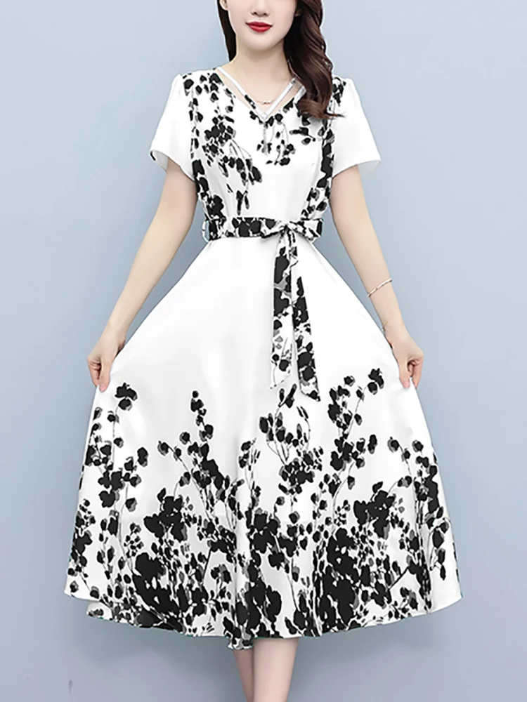 Beach Style Red Floral Chiffon Long Dress for Women Summer Elelgant Casual Holiday Dress 2024 Korean Vintage Bodycon Party Dress