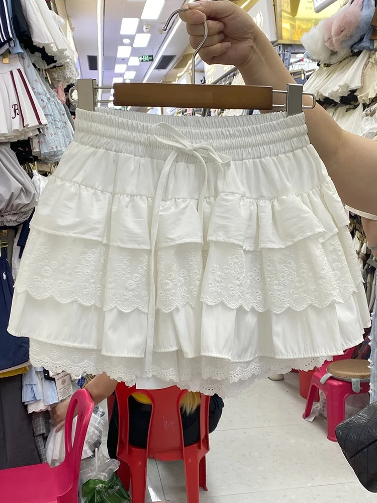 

Sweet Embroidered A-Line Skirt Women's Sle Spring Summer New Arrival Ballet Wind White Cake ort Skirt Versatile 48J