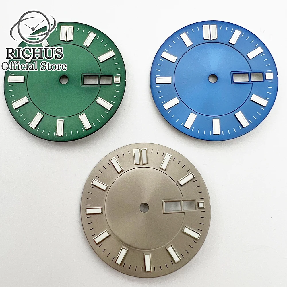 31mm watch Dial with date window Green luminous face fit NH36 NH36A Movement