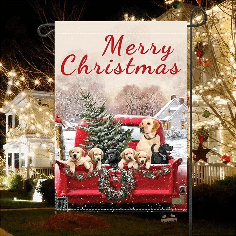 

Christmas Puppy Red Truck Garden Flag Hanging Double Sided Printing Outdoor Indoor Home Courtyard Setting Scene Decoration Party