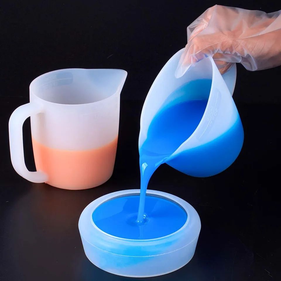 500ml 손잡이 눈금 실리콘 컵 DIY 에폭시 레진 접착제 혼합 안료 만들기 도구 재사용 가능 세척 용이 소프트 계량컵
