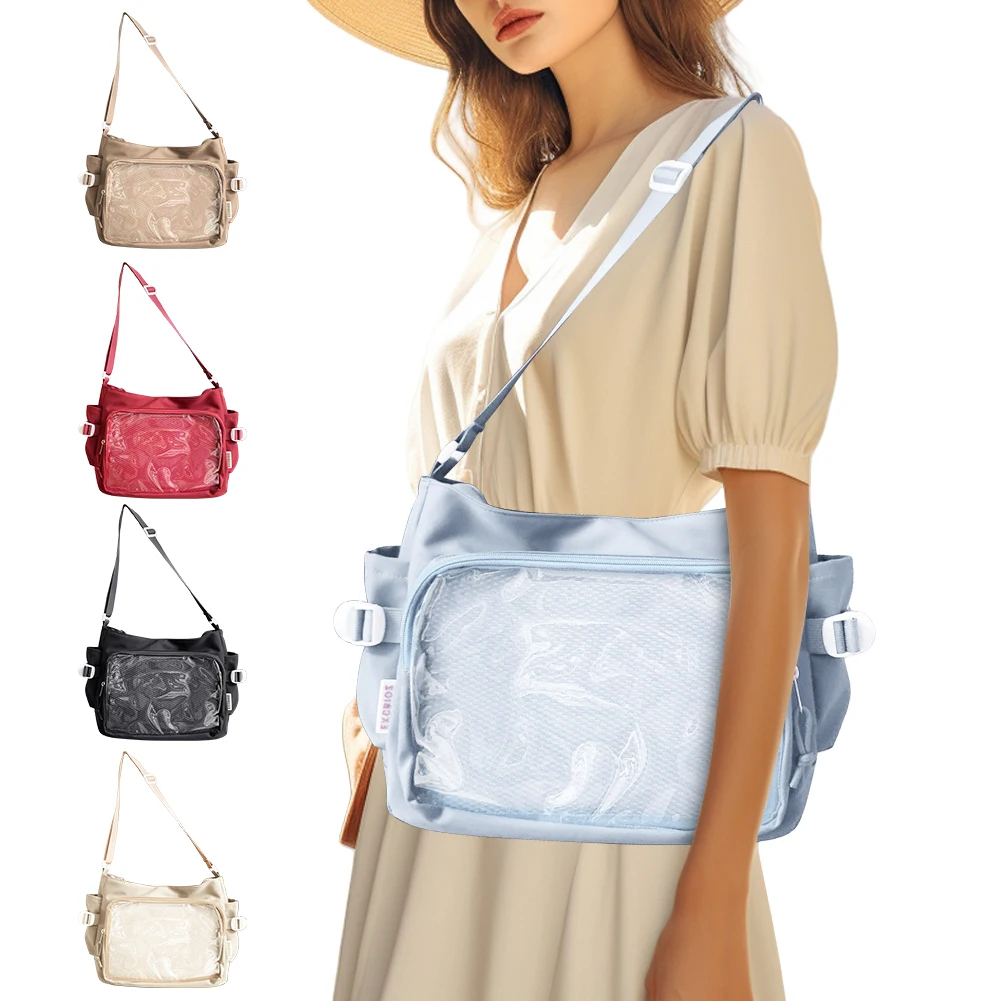 

Women Ita Bag Japanese Style Shoulder Purse with Clear Window Simple Tote Bag Multi-pockets Stylish Crossbody Bag Chic Hobo Bag