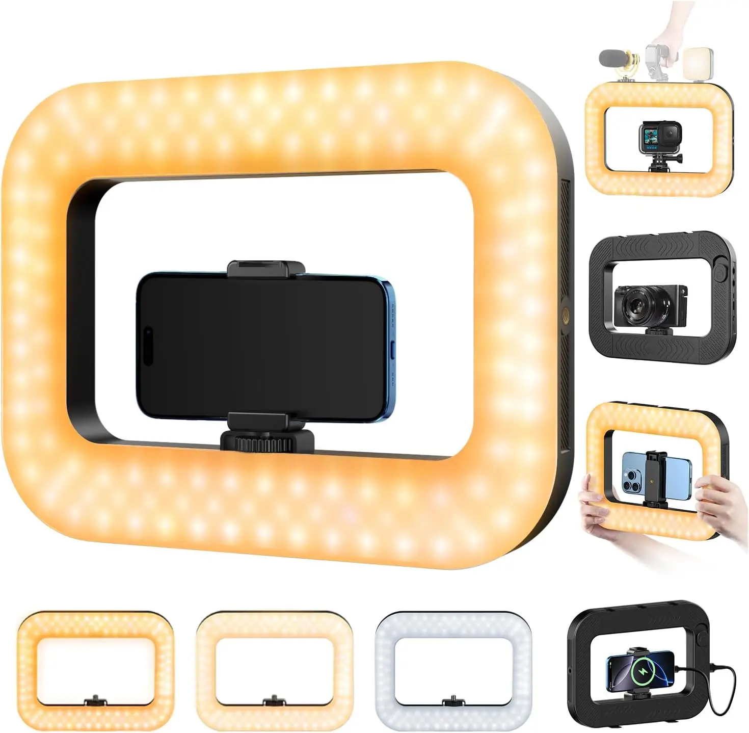 

Cell Phone Light for Video Recording, Handheld Phone Stabilizer with Light, 8000mAh LED Selfie Phones Ring Light with Ph