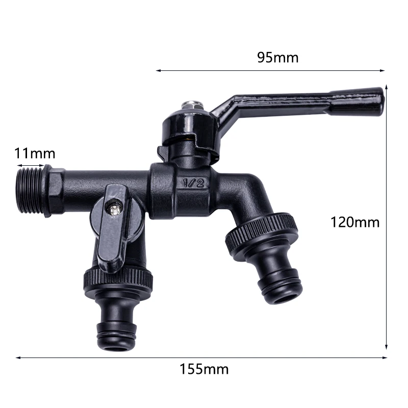 TMOK Outdoor Garden Brass Water Faucet Tap Anti-Freeze Bibcocks with Hose Connector Dual Outlet for Washing Machine