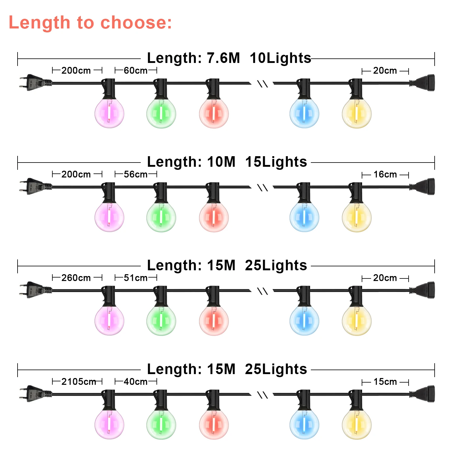 Imagem -05 - Rgb Conduziu a Corda Clara para a Decoração Exterior Pendurando a Luz Impermeável Multi-cor G40 Dimmable para o Pátio Partido