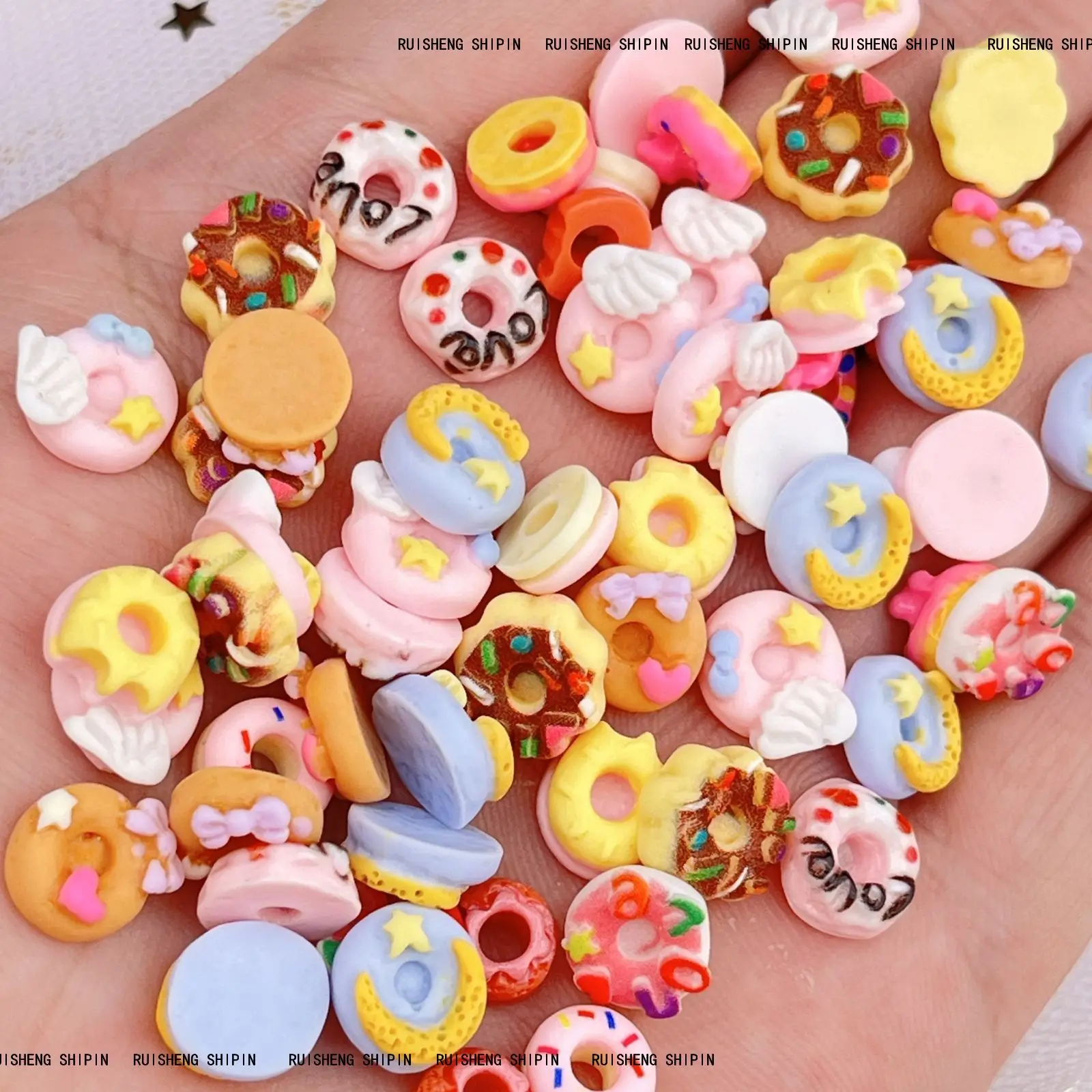 20pcs miniso donut cartoon nail charms for diy nail making kawaii cute resin nail art decoreation