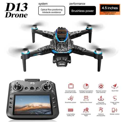Nuevo Dron D13 4K profesional tres cámaras HD con pantalla grande 5G WIFI FPV Dron flujo óptico sin escobillas Hover plegable Quadcopter