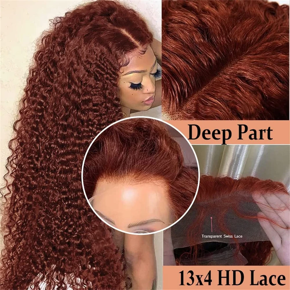 Reddish Brown Deep Wave 13x6 Lace Frontal Wigs Remy Pre Plucked Colored Water Curly 13x4 Lace Front Human Hair Wigs For Women