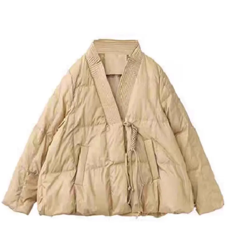 Dunne donskatoenen jas voor dames herfst winter Chinese retro-stijl V-hals Casual lichtgewicht veelzijdige gewatteerde jas ZT192
