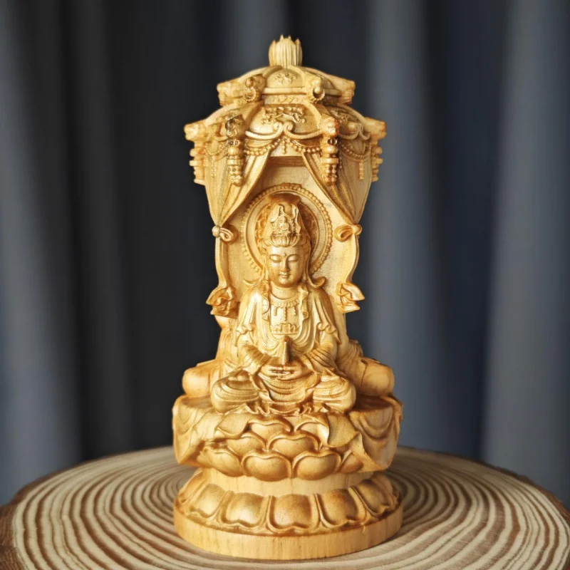 Taihang Thuja Sutchuenensis Sanshengta Decoration Western Trinity Guanyin Bodhisattva Home Chinese Wood Carving Smooth Wind Wate