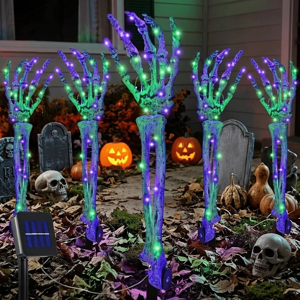 Halloween Solar Garden Lights Skeleton Hand Stake Lights LED Outdoor Pathway Yard Lawn Graveyard Haunted House Decor
