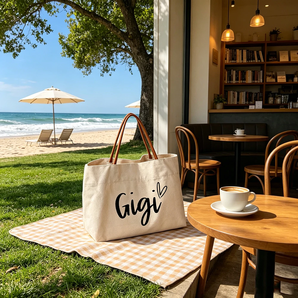 

Gentle Canvas Tote Bag Custom Tender Text Print Caring Parent Groups Family Outing Daily Portable Goods Arrangement Gift