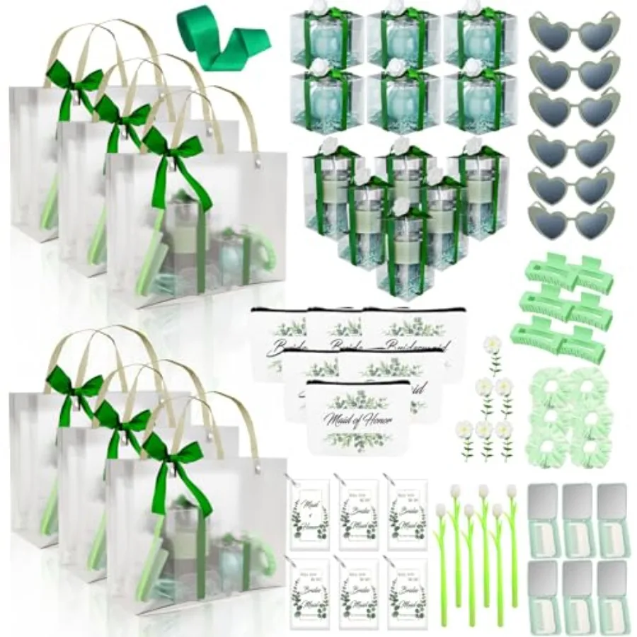 Conjunto de 6 Caixas de Presentes para Proposta de Madrinhas, 1 Presente para Dama de Honra e 6 Presentes para Madrinhas, Inclui Pequenos Itens como Vela, Copo e Cosméticos