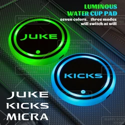 7 Colorful LED For Juke Micra Kicks Logo Car Water Cup Mat Drink Holder Coaster Light Decorative Accessories