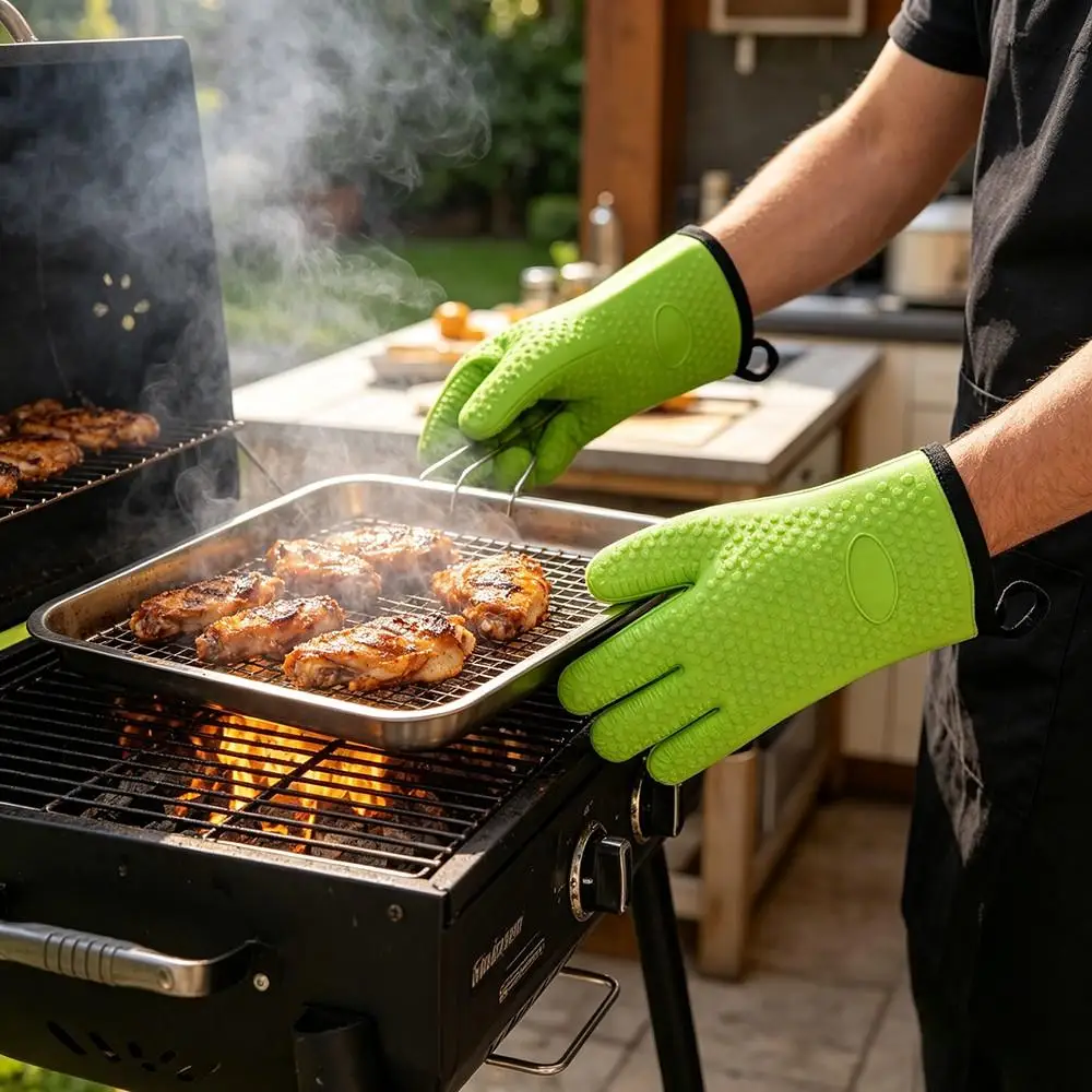 1/2pcs Oven Mitts with Cotton Liner  , Kitchen Oven Mitts, Heat Resistant 500 °F, Silicone Non-Slip Surface for Baking