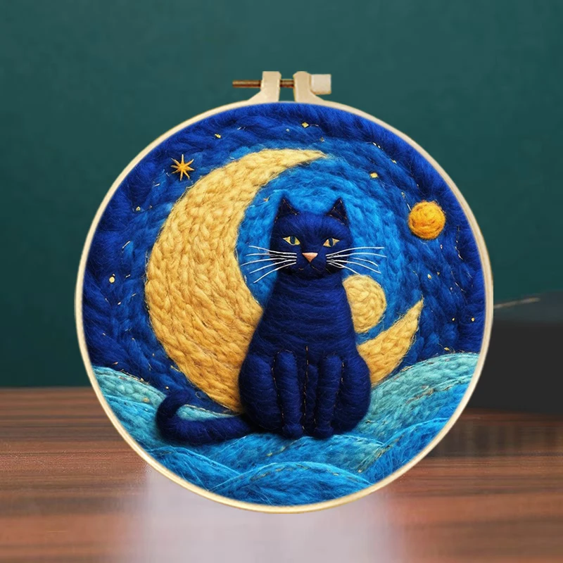 

Needle Felting Kit Blue Cat For Beginners Wool Felting Painting Handicraft Diy Needle Felt