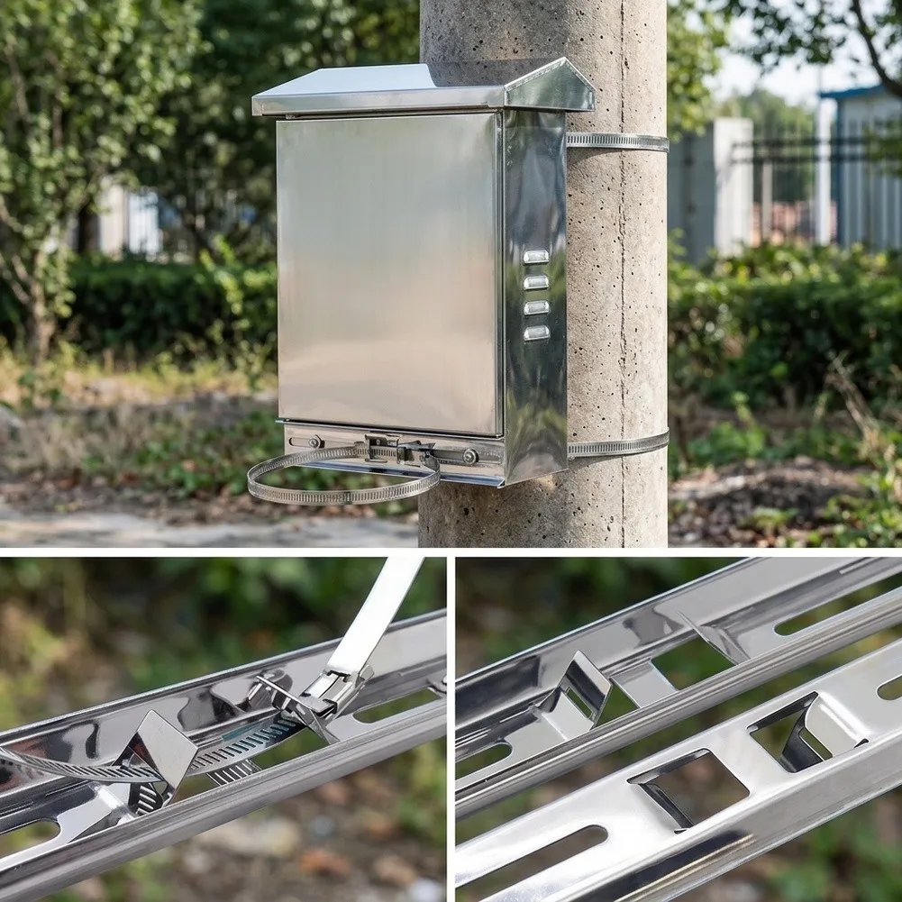 2Sets Stainless Steel Mounting Kits For Outdoor Electrical Boxes, Adjustable Clamps For Junction Box And Camera Housing On Poles