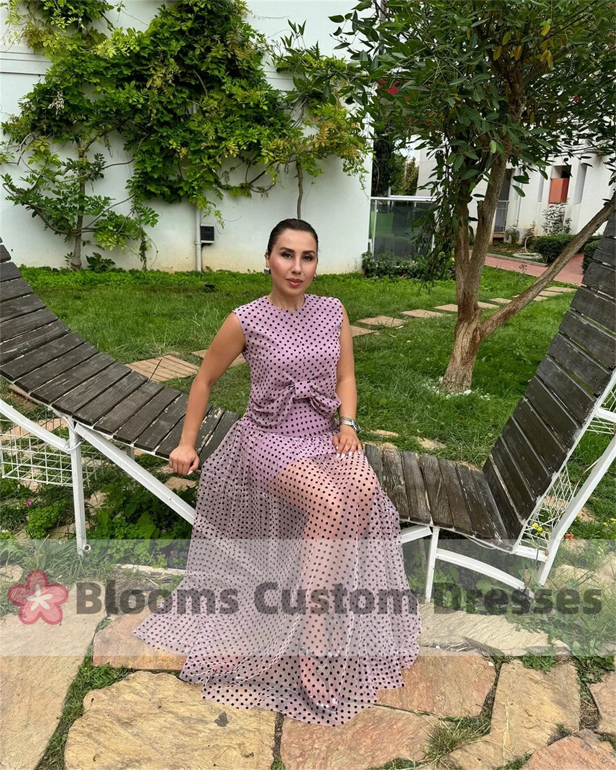 Blooms Vintage Polka Dot Tulle Prom Dresses A-Line Sleeveless Formal Dress See Through Party Birthday Homecoming Gowns