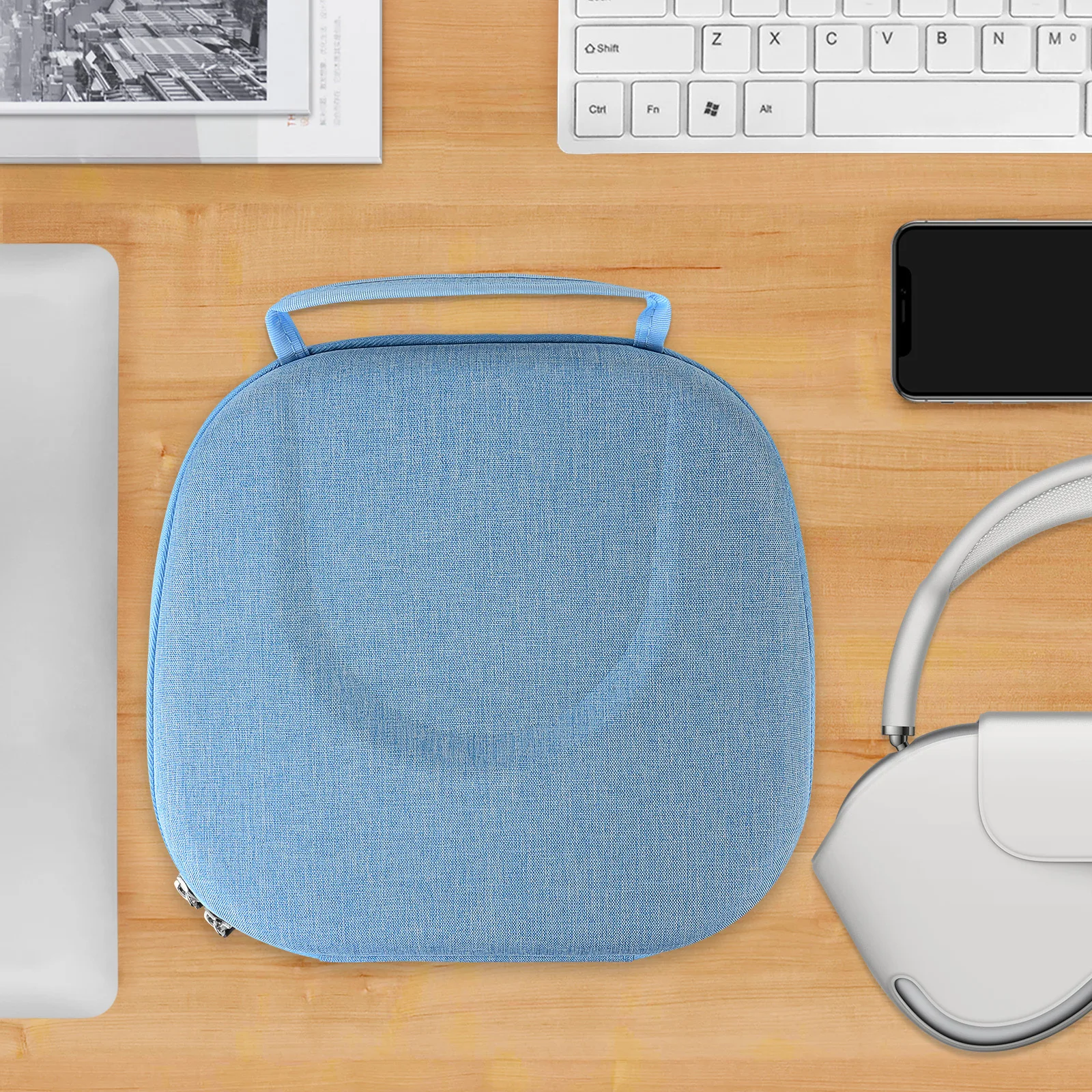 حافظة سماعات الرأس Geekria Shield متوافقة مع حافظة سماعات AirPods Max، حقيبة حمل بديلة ذات غلاف صلب للسفر