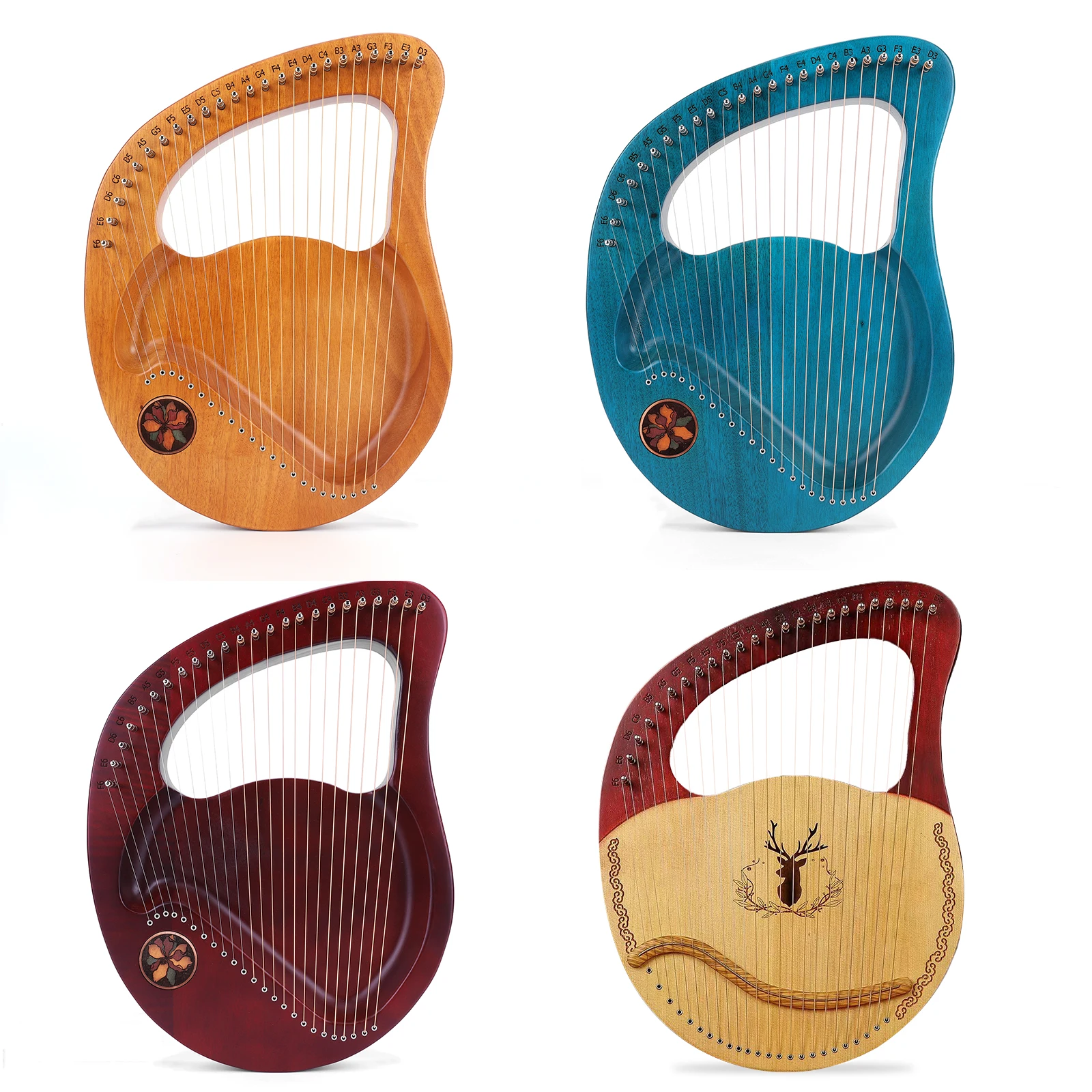 

24-String Lyre Harp with Tuning Wrench Mahogany Lyre Harp Spare String Set with Carry Bag for Beginners Instruments Lover