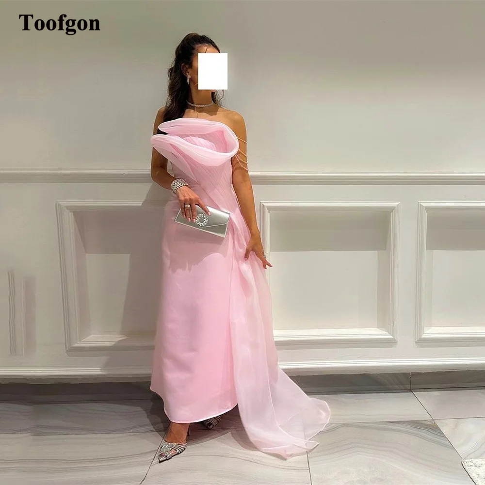 

Toofgon Silk Satin Organza Women Prom Dresses Saudi Arabic Pleated Beading Formal Evneing Dress Special Wedding Party Gowns