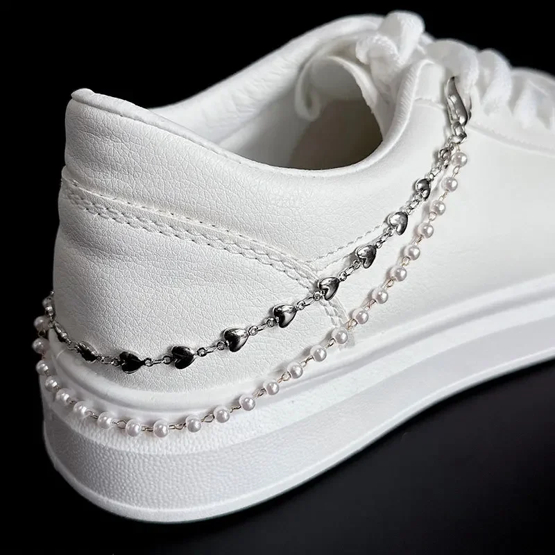 Perle Metall Doppel Layered Schuh Kette Männer Frauen Casual Schuh Zubehör Mode Schuhe Charms Seite Abnehmbare Schuh Dekoration 1 Stück – Detail 6