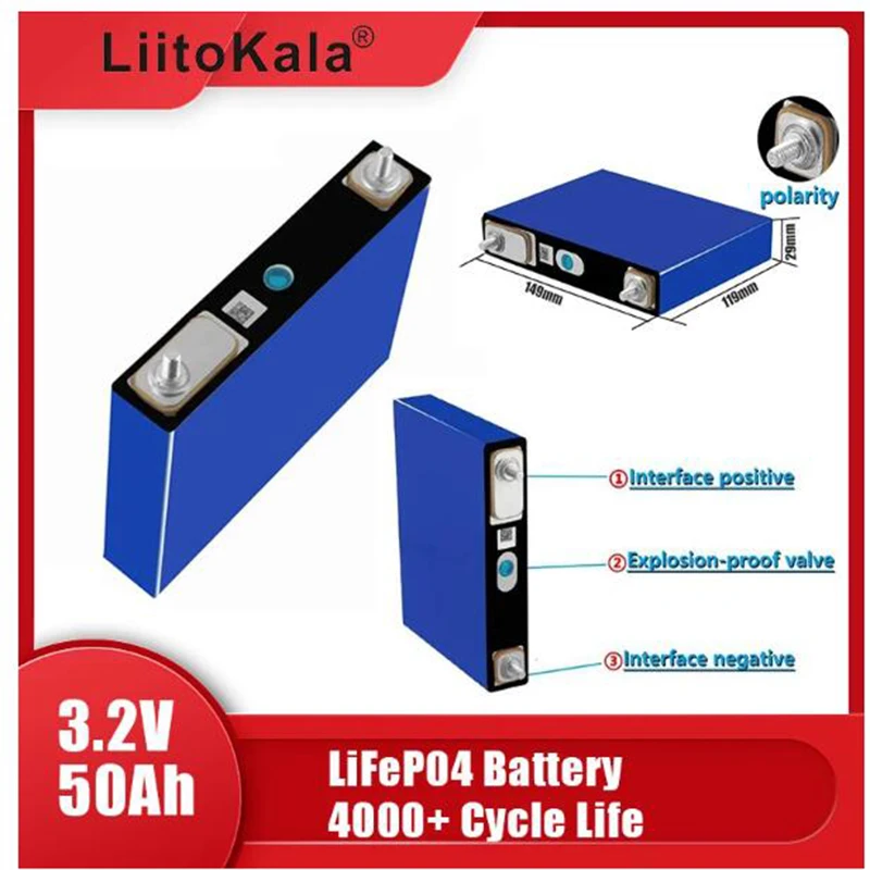 LiitoKala LifePo4 аккумулятор 3,2 В 50 А 3C с высоким стоком для DIY 12 В 24 В солнечный инвертор электромобиль тренер тележка для гольфа