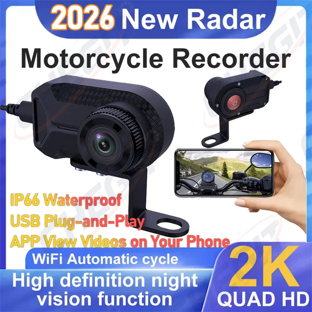 

Видеорегистратор для мотоцикла 2K UHD с Wi-Fi, приложением, водонепроницаемостью IP66, циклической записью, широкоугольной камерой 170 градусов и HD-видеозаписью