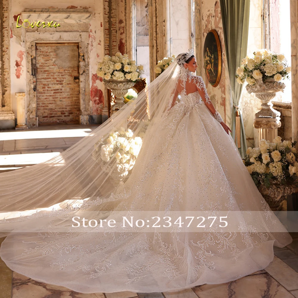 Loverxu A-Line Elegant Wedding Dresses High Neck Long Sleeve Vestido De Novia Lace Embroidery Luxury Custom Made Bridal Gown