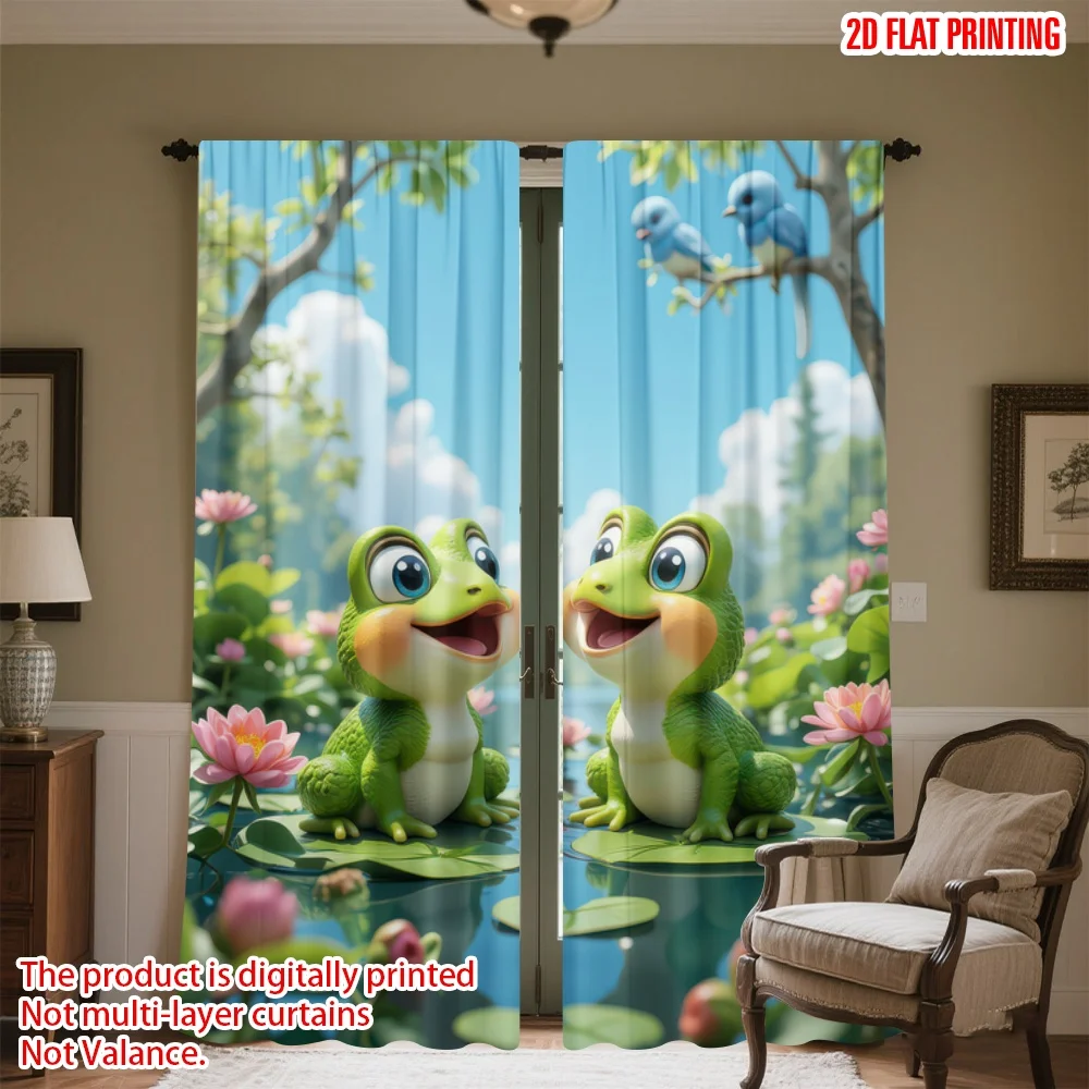 

2D flat printing 2pcs Drapes Frogs on Lily Pads(1) Digital Printed Polyester Drapes Holiday Decorations for Outdoor and Home