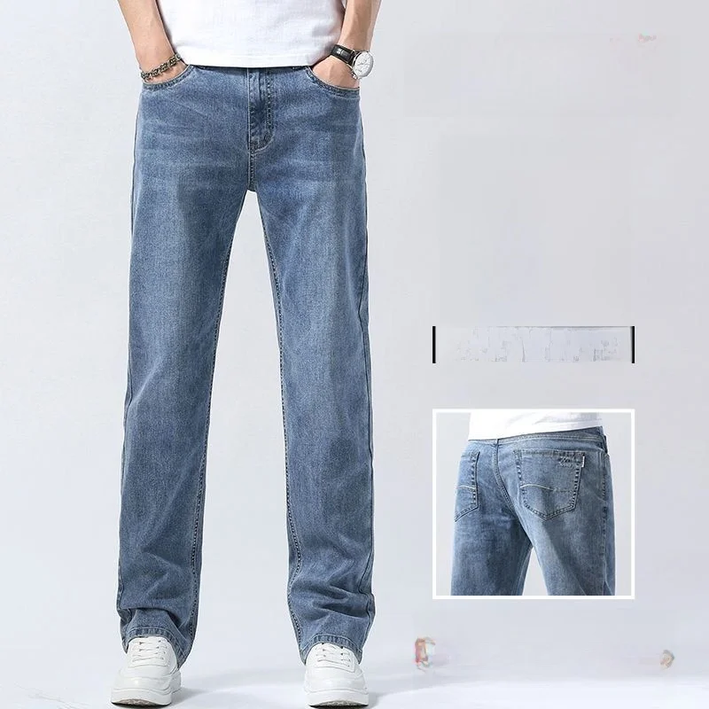 

Мужские осенне-зимние свободные прямые джинсы, повседневные универсальные длинные брюки, удобные брюки со средней посадкой и высокой талией