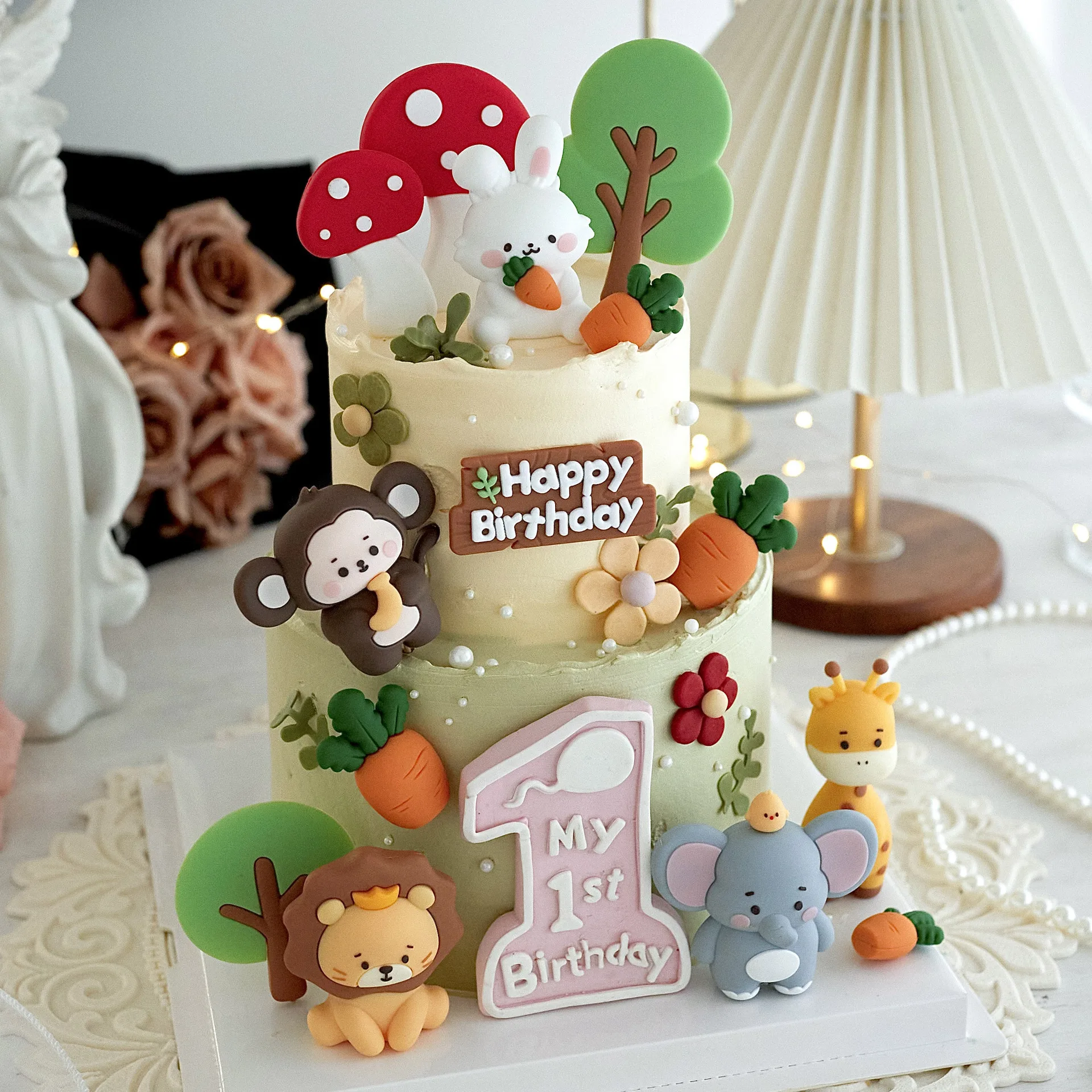 جديد سفاري الحيوانات كعكة توبر الغابة الأسد الفيل القرد للأطفال 1st حفلة عيد ميلاد كعكة الديكور استحمام الطفل هدايا لطيف #3