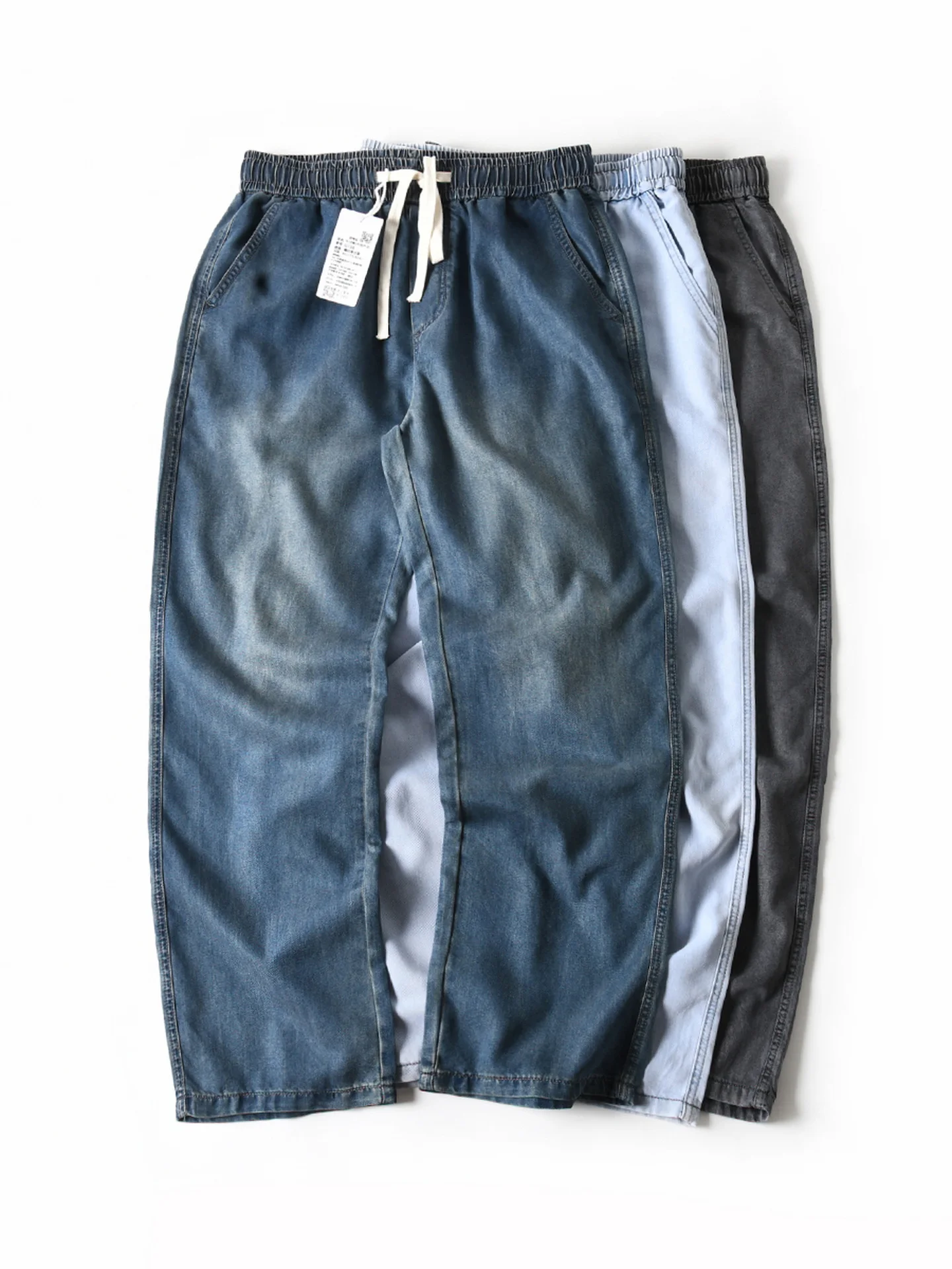 

New American Sle Rinsed Distred Casual Straight Leg Jeans Men Spring Summer Silk Denim Loose Fit Breathable Faion Urban