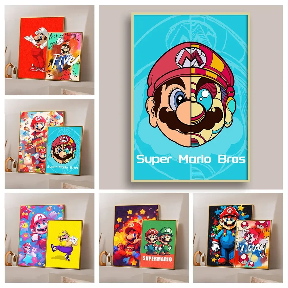 

Super Mario Bros series poster animation room wall canvas painting Luigi cartoon background Art Deco painting HD poster gift