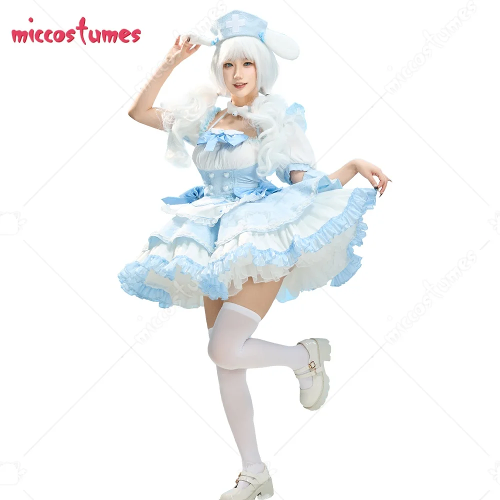 

Miccostumes Anime Doll Derivative Kawaii Nurse Lolita Set Halloween Costume Top and Skirt with Apron and Hat Halloween Costume
