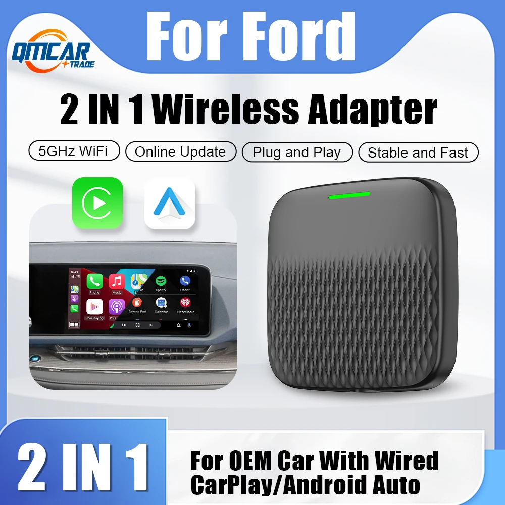 

2024 Беспроводная Android автоприставка 2 в 1 WiFi Bluetooth Plug and play для Frod C‑MAX Flex Focus Edge F‑ 150 Fusion Bronco Evos