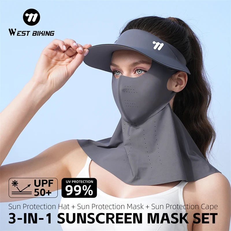 

WEST BIKING Sun Protection Mask Set UV Protection Cycling Breathable Ultra-light Ice Silk Mask UPF50+ Full Face Sunscreen Hat