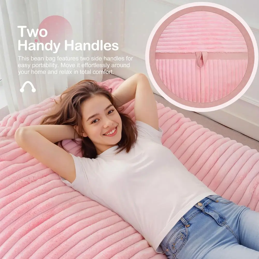 Large Memory Foam Filled Bean Bag Chair for Adults - Soft Cover, Ideal for Home, Office, and Gaming Rooms - Pink - view 5