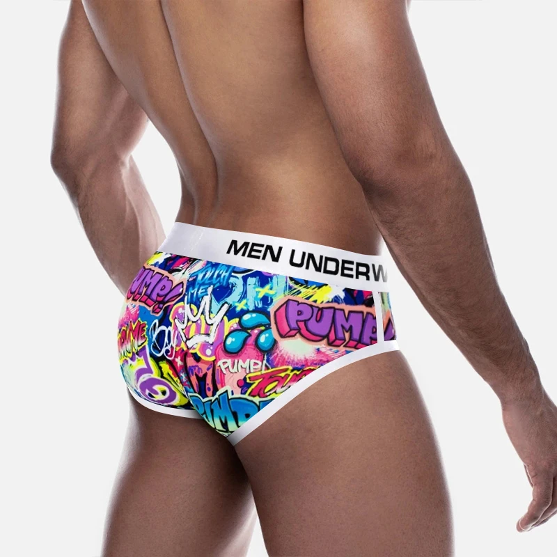 Sexy Men Underwear Briefs Graffiti Jockstrap Panties Underpants Low Waist Butt Lifter Male Underwear