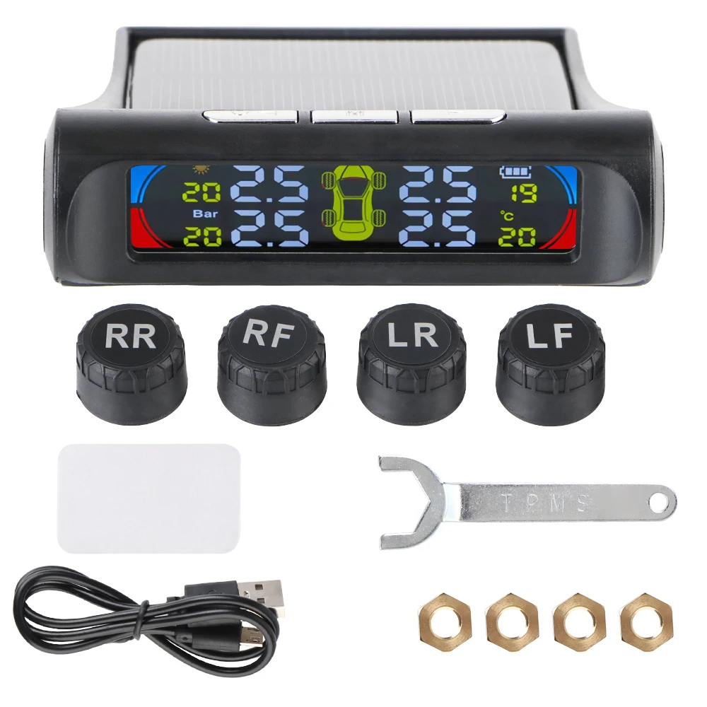Bandenspanningscontrolesysteem Temperatuurwaarschuwing Nieuwe C Externe batterijversie Sensoren Solar TPMS Autobandenspanningsmonitor