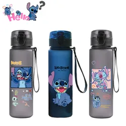 CAN o & Stitch-Gobelet à eau portable en plastique, dessin animé Stitch, boire, noir, bleu, extérieur, bouteille d'eau de sport de grande capacité, 560ml