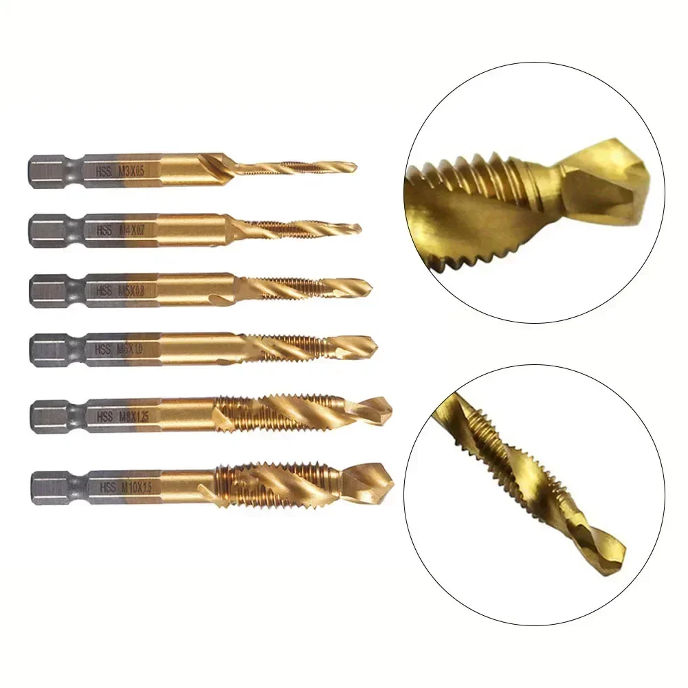 1PC Hex Shank HSS Screw Thread Tap Drill Bits Titanium Plated Screw Machine Compound Tap M5 M6 M8 M10 Hand Tools